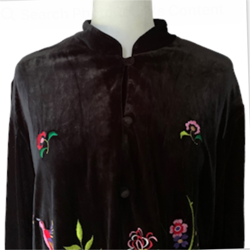Y2K Susan Graver L Velvet Top Jacket Black Dark Romantic Embroidery Whimsigoth - Picture 4 of 12